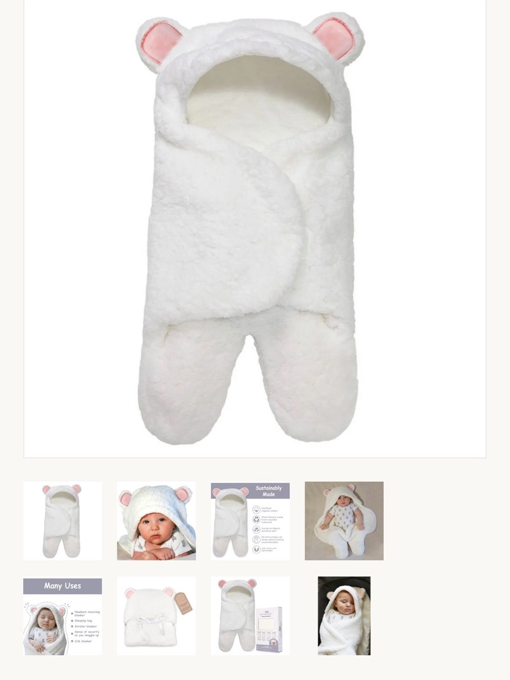 Two Cozy Sherpa Baby Hooded Sacks with Bear Ears - Jam Naturals